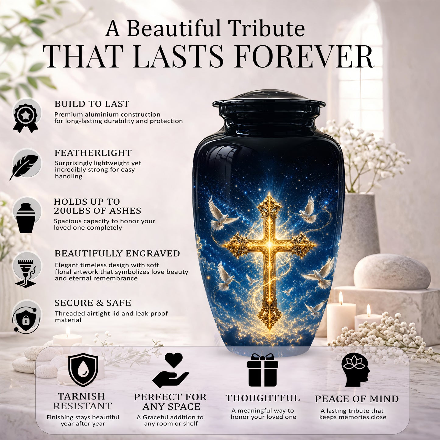 Golden Cross Cremation Urn – Celestial Urns For Men & Women Ashes