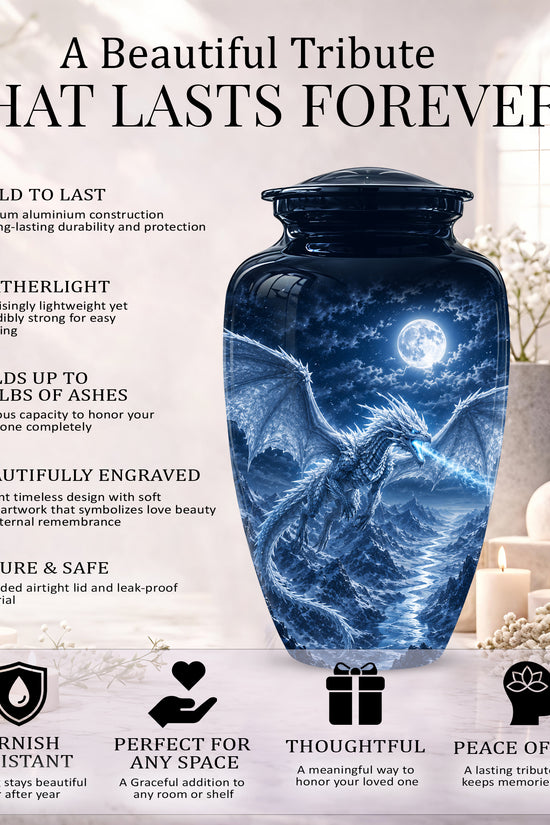 White Dragon Cremation Urn - Majestic Classic Dragon Urns For Human Ashes