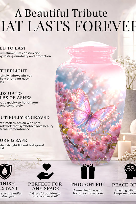 Personalized Pink Butterfly Memorial Urn - Handmade Urns For Mom Ashes