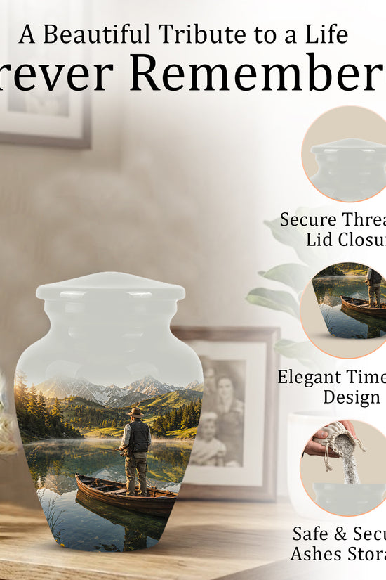 Fishing Cremation Urn - Artistic Landscape Fishing Urns For Dad Ashes