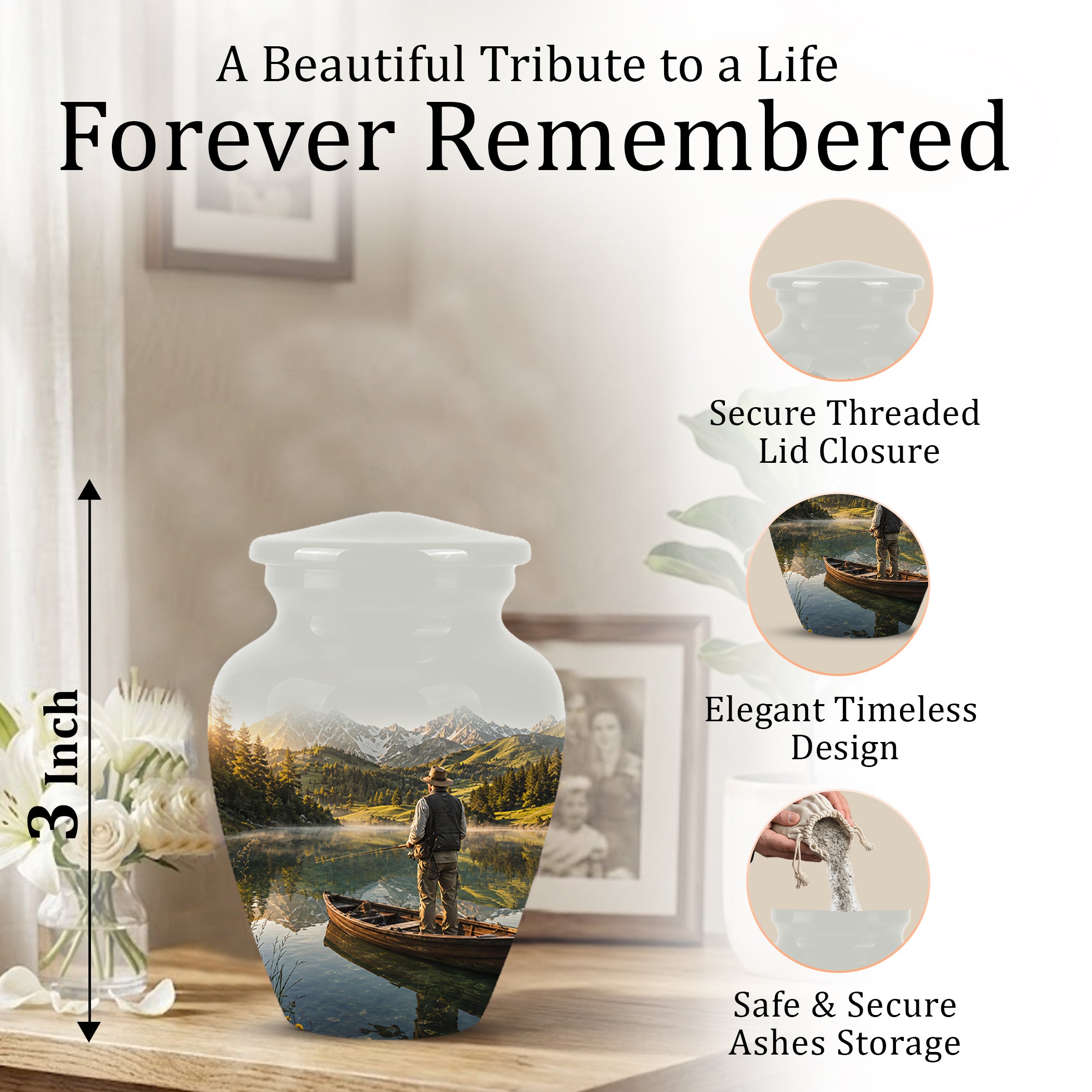 Fishing Cremation Urn - Artistic Landscape Fishing Urns For Dad Ashes