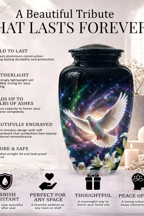 White Flying Dove Cremation Urn - Personalized Black Memorial Urns