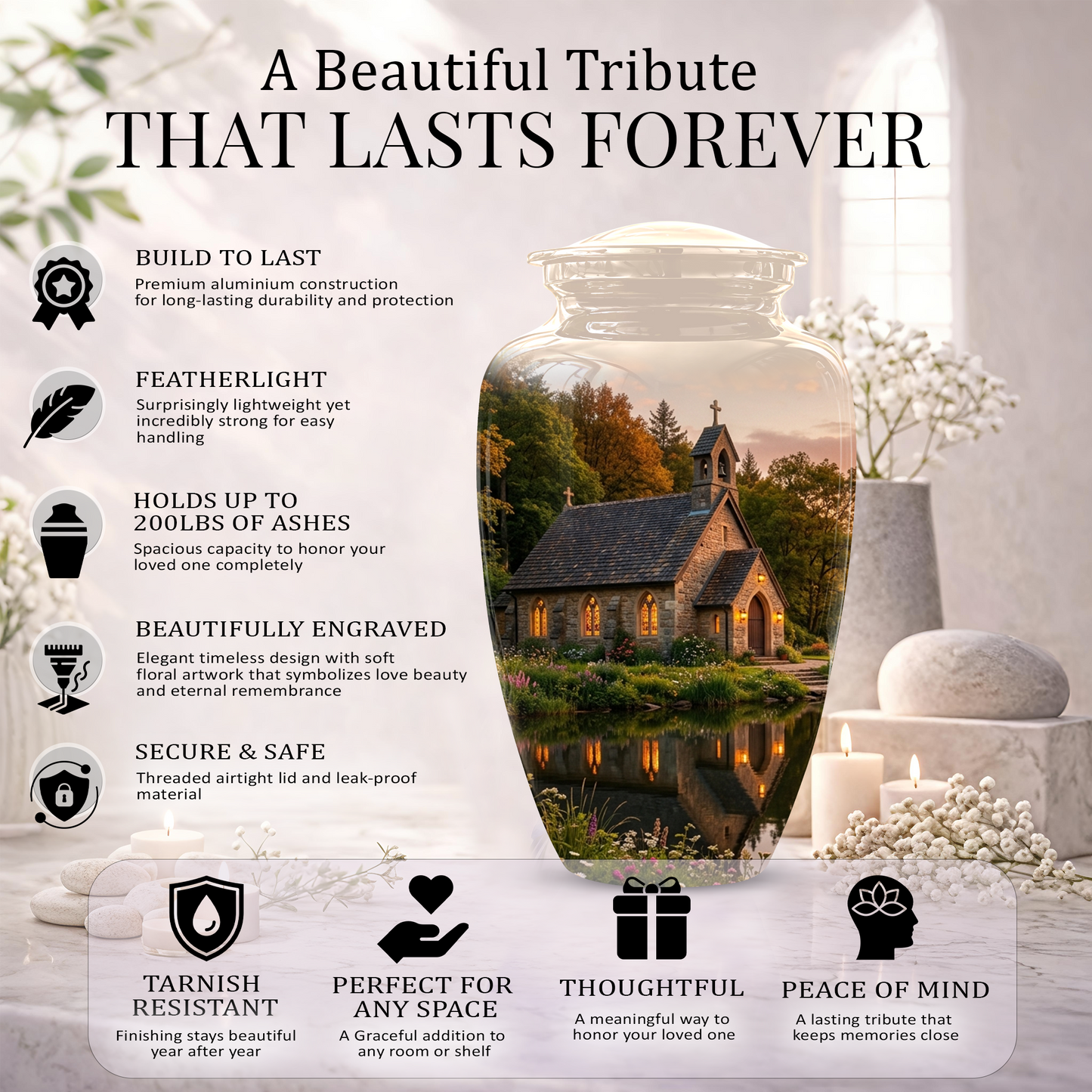 Christian Church Cross Burial Urn - Spiritual Burial Urns For Human Ashes