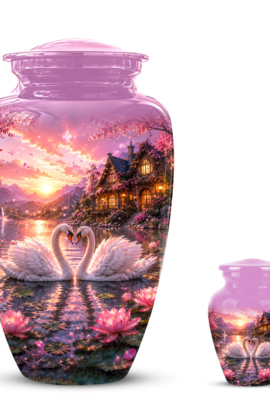 Couple Swan Memorial Urn - Peaceful Classic Urn For Lover's Ashes