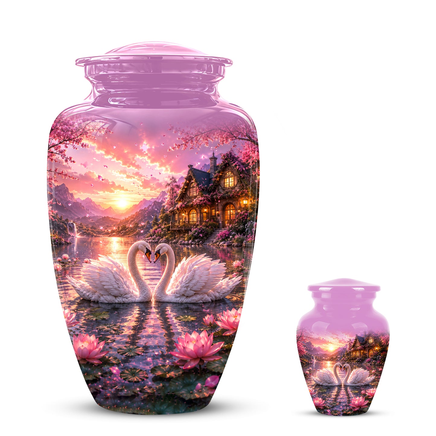 Couple Swan Memorial Urn - Peaceful Classic Urn For Lover's Ashes