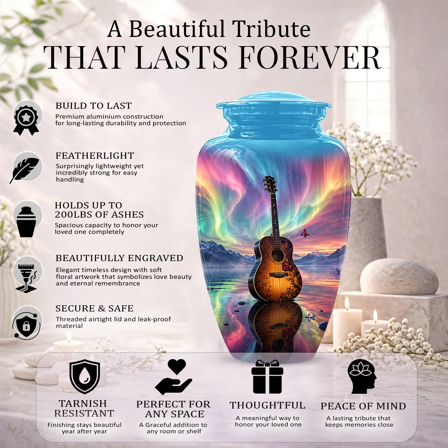 Guitar Aurora Borealis Urn - Classic Memorial Urns For Music Lovers