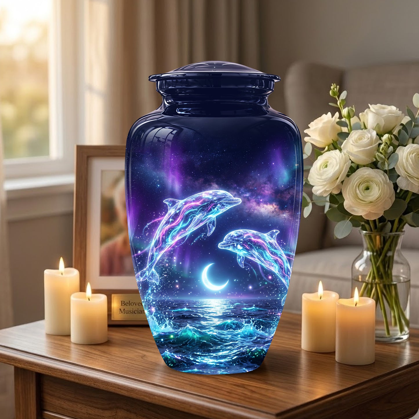 Dolphin Cremation Urn - Artistic Moonlight Memorial Urns For Ashes