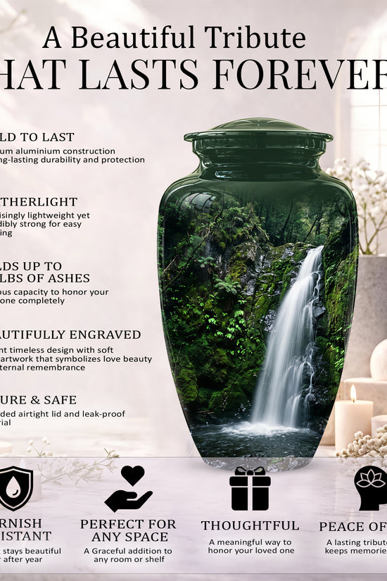 Waterfall Themed Memorial Urn - Peaceful Tribute Urn For Nature Lover