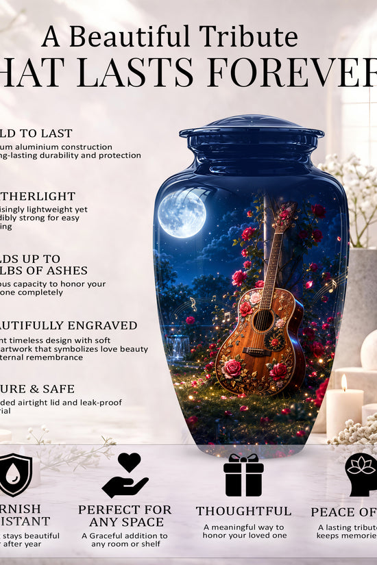 Starry Guitar Memorial Urn - Artistic Funeral Urns For Musicians Ashes