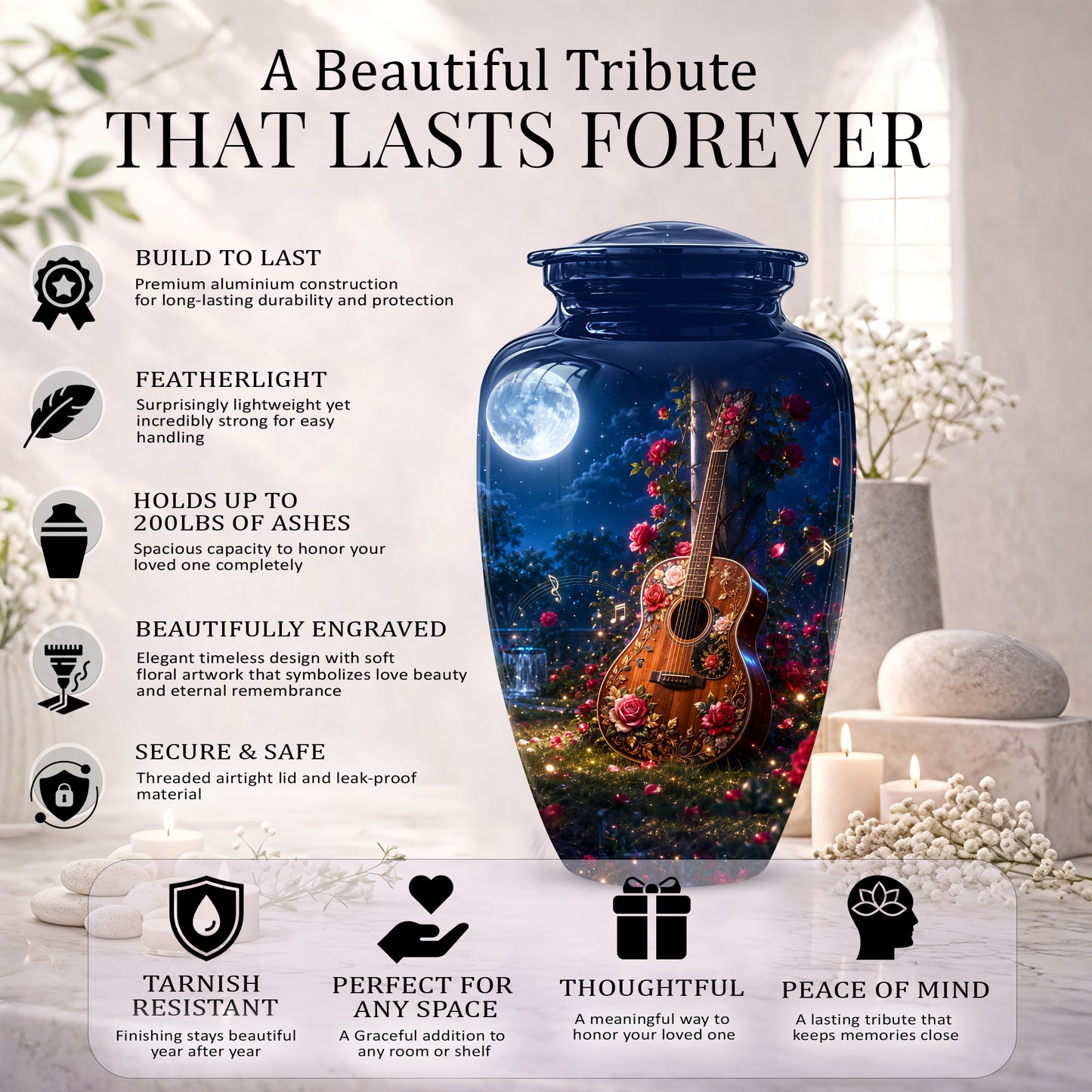 Starry Guitar Memorial Urn - Artistic Funeral Urns For Musicians Ashes