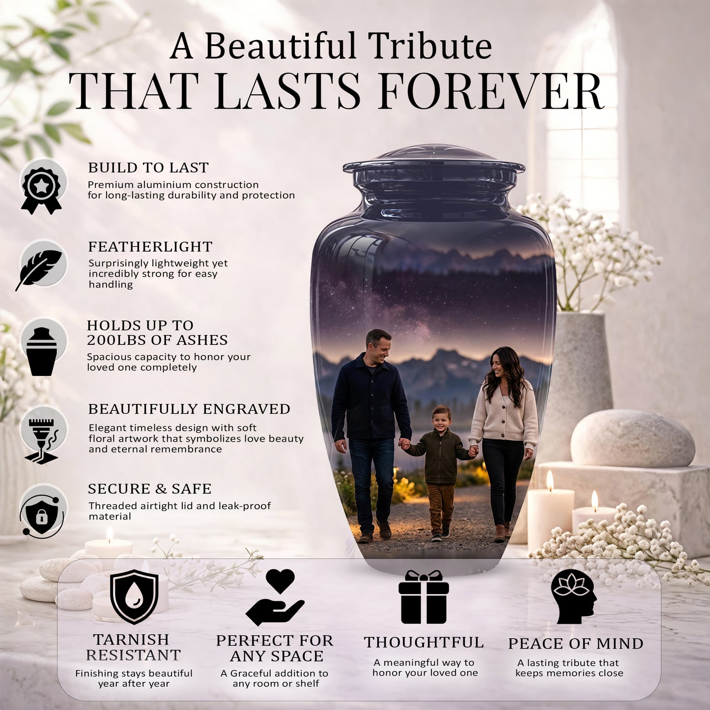 Father, Son & Mother Memorial Urn - Beautiful Tribute Urns For Loved Ones