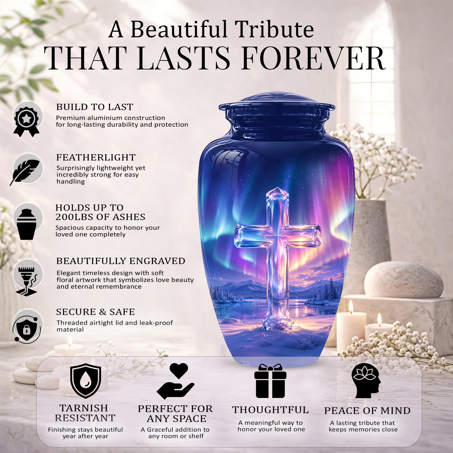 Celestial Cross Cremation Urn for Ashes – Peaceful Tribute Memorial Urn