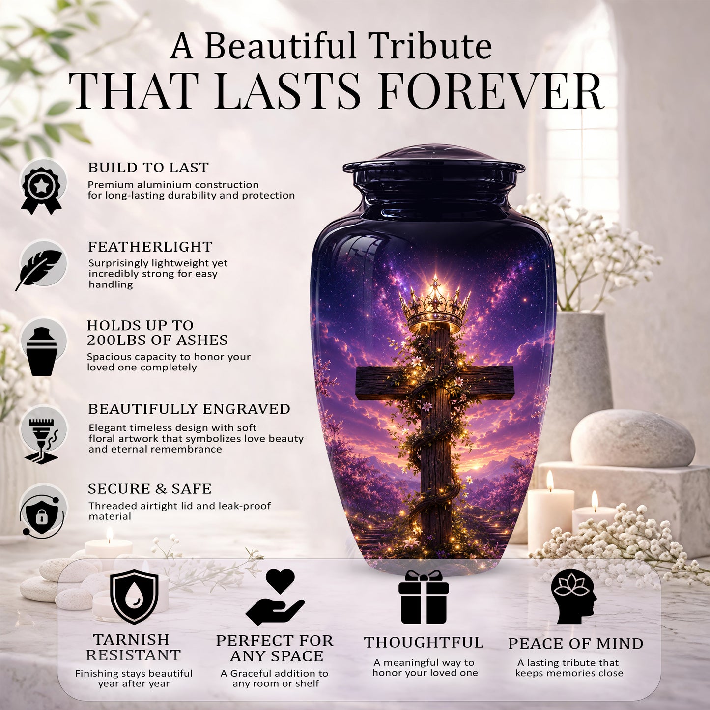 Cross With Crown Cremation Urn for Ashes – Spiritual Memorial Urns