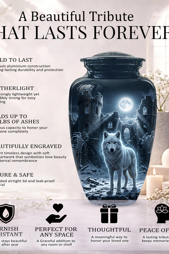 Night Wolf Memorial Urn - Moonlight Funeral Urns For Men & Women Ashes