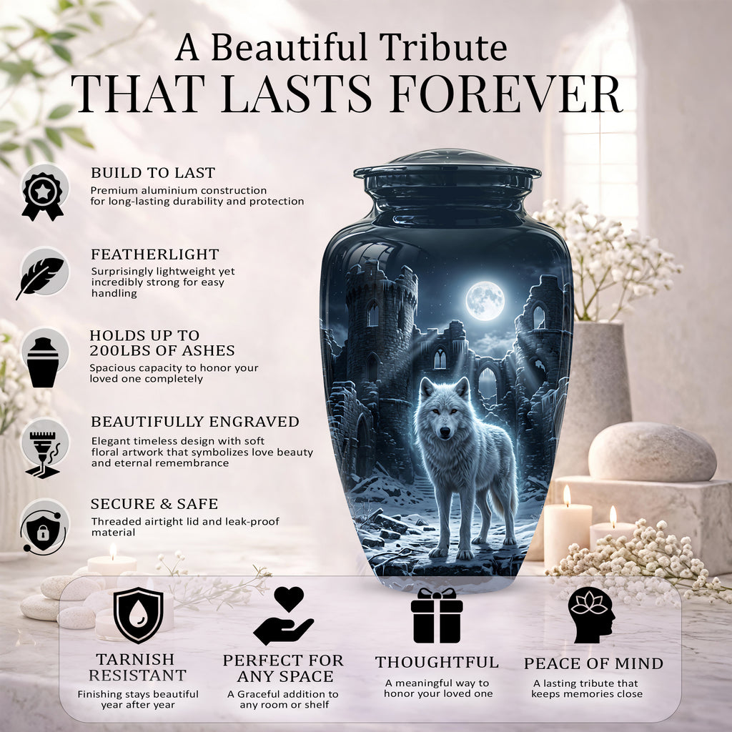 Night Wolf Memorial Urn - Moonlight Funeral Urns For Men & Women Ashes
