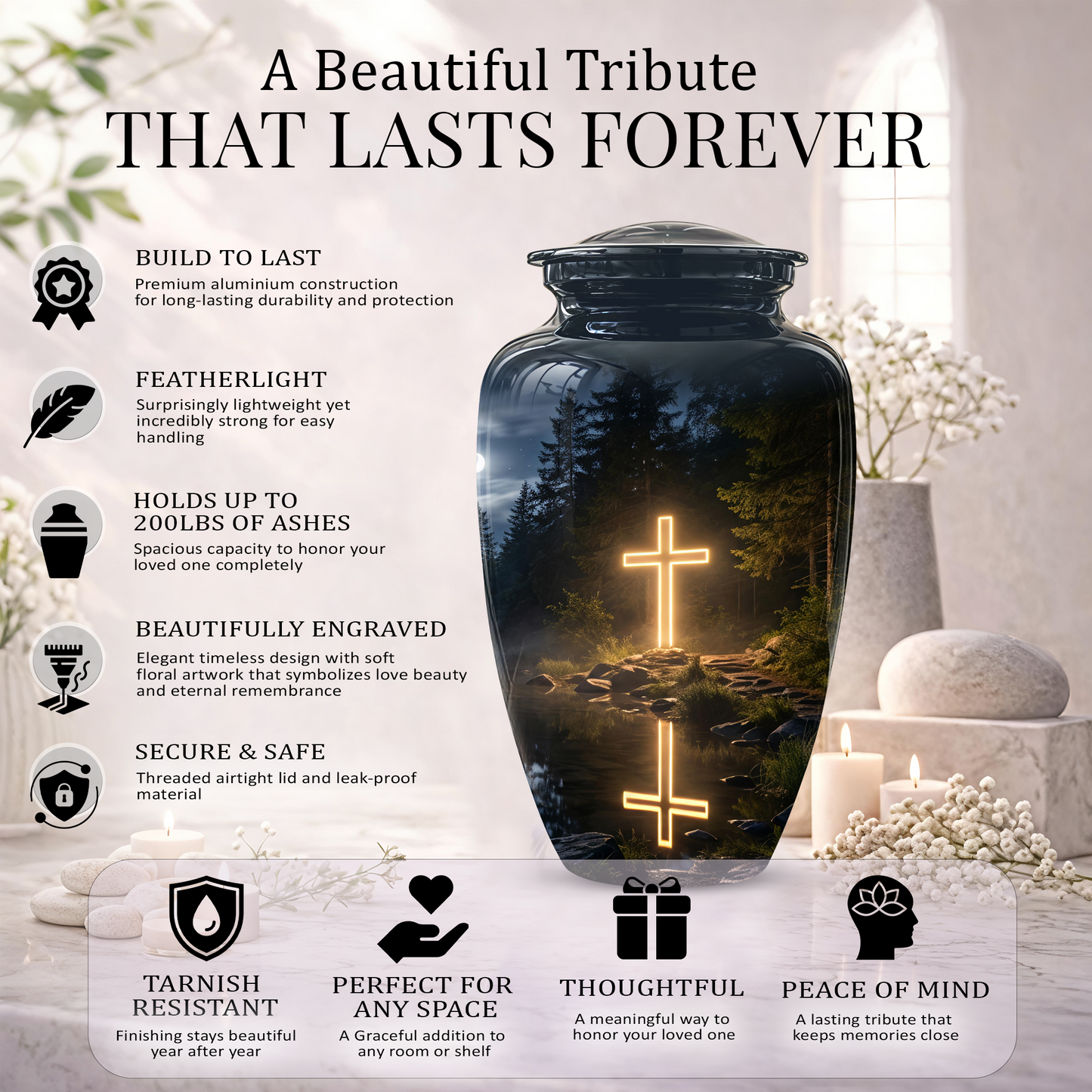 Glowing Cross In Forest - A Peaceful Tribute For Spiritual Human Ashes
