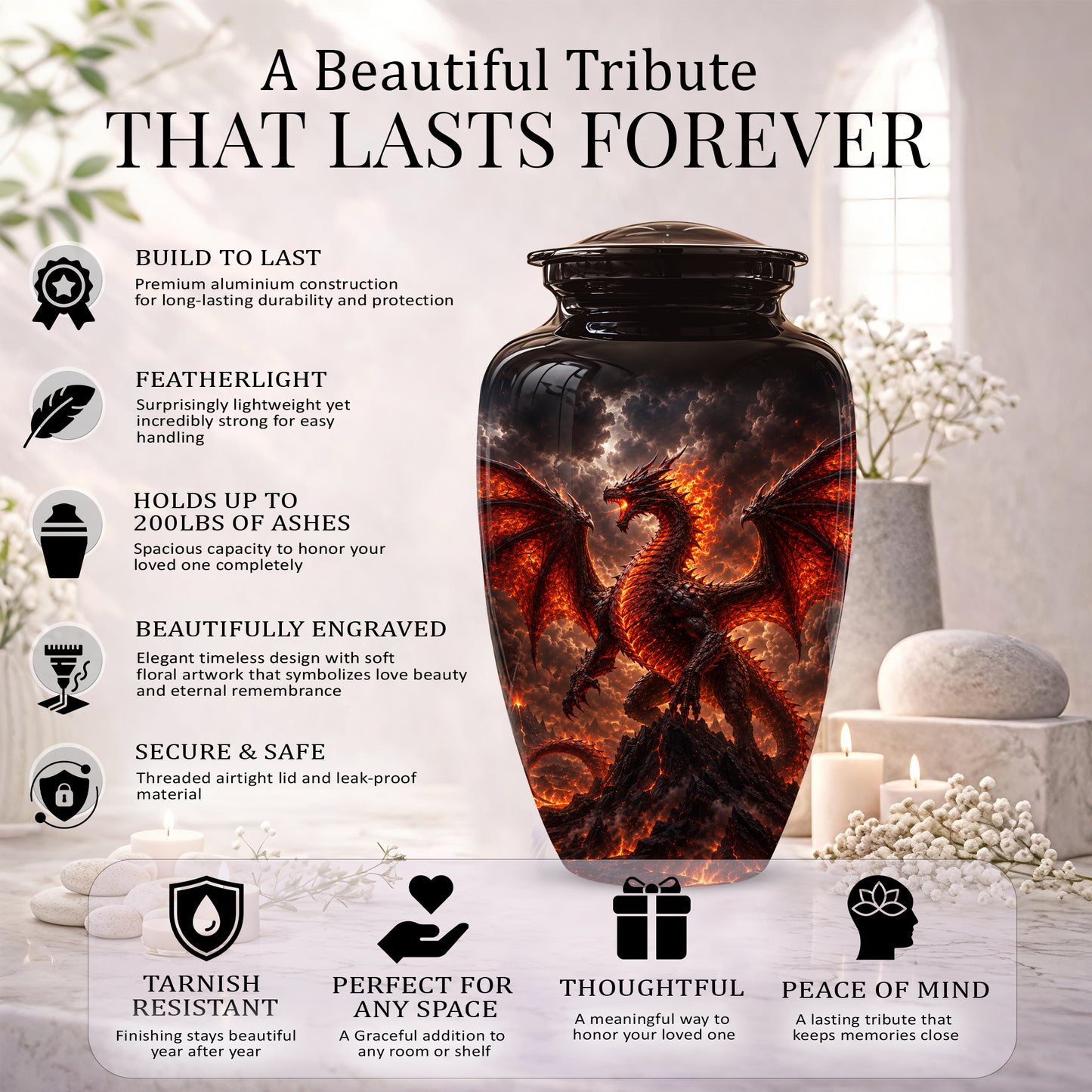Dragon Fire Cremation Urn - Mythical Dragon Urn For Men & Women Ashes