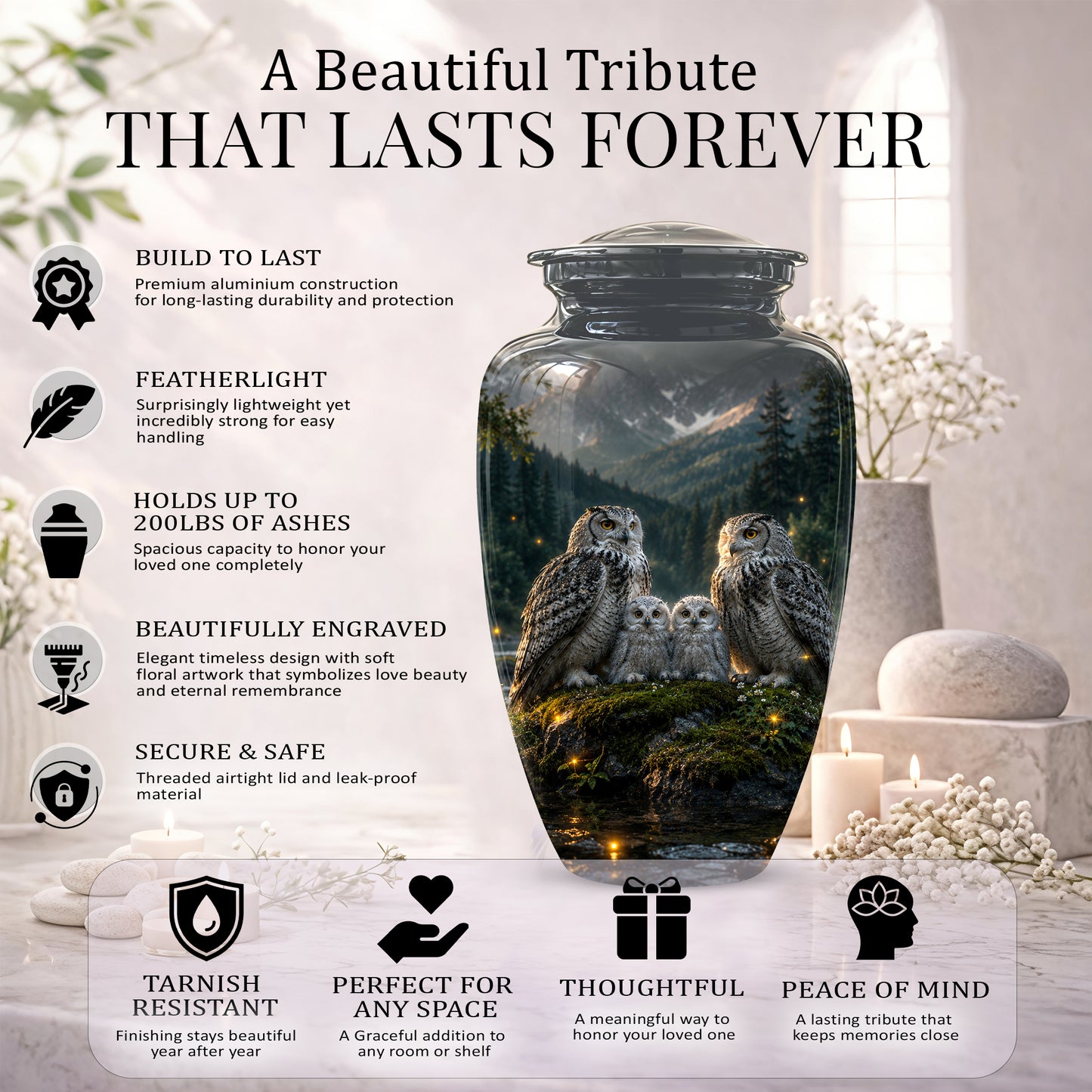 Owl Family Cremation Urn for Ashes – Beautifully Custom Memorial Urn