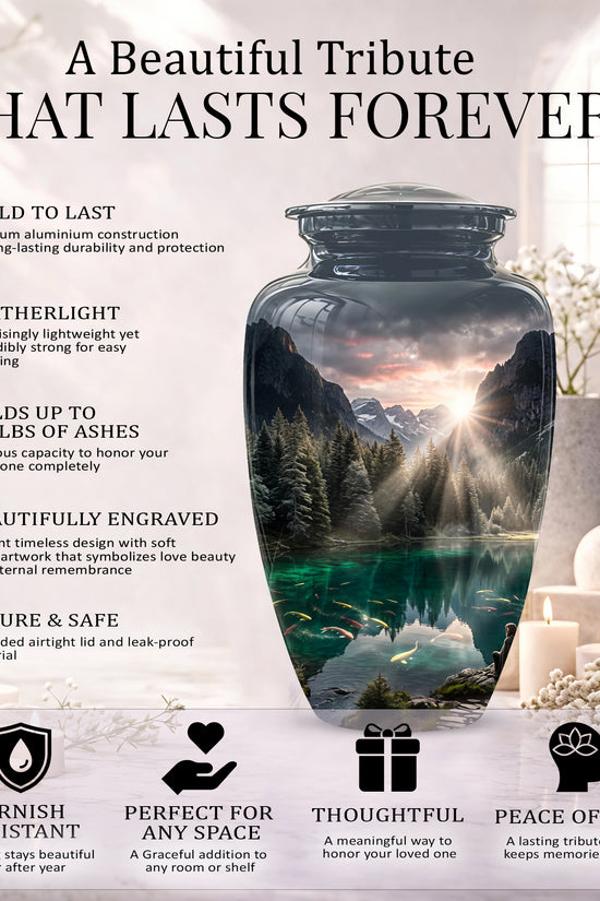 Mountain Lake Cremation Urn - Elegant Nature Urns For Human Ashes