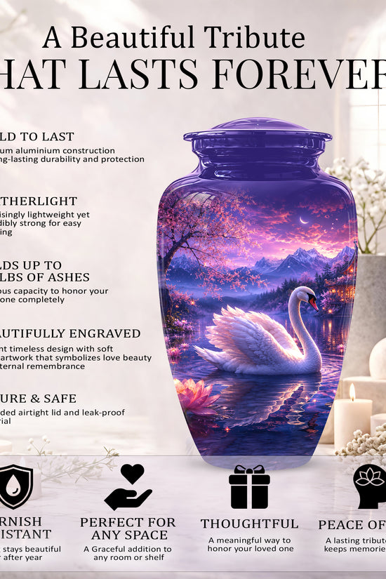 Swan & Cherry Blossom Serenade Urn - Beautiful Custom Urns For Ashes