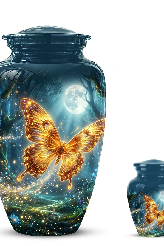 Glowing Yellow Butterfly Themed Urn - Moonlight Memorial Urns For Ashes