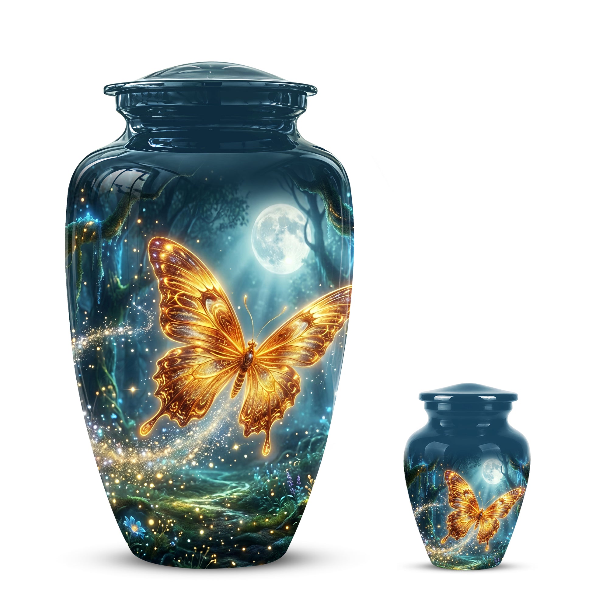 Glowing Yellow Butterfly Themed Urn - Moonlight Memorial Urns For Ashes