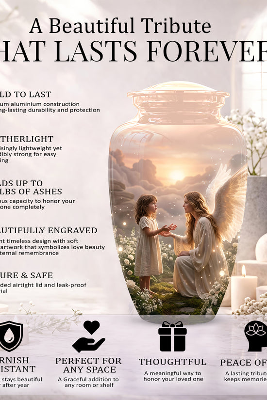 Angel Mom With Girl Child - Beautiful Artistic Custom Urns For Mom Ashes