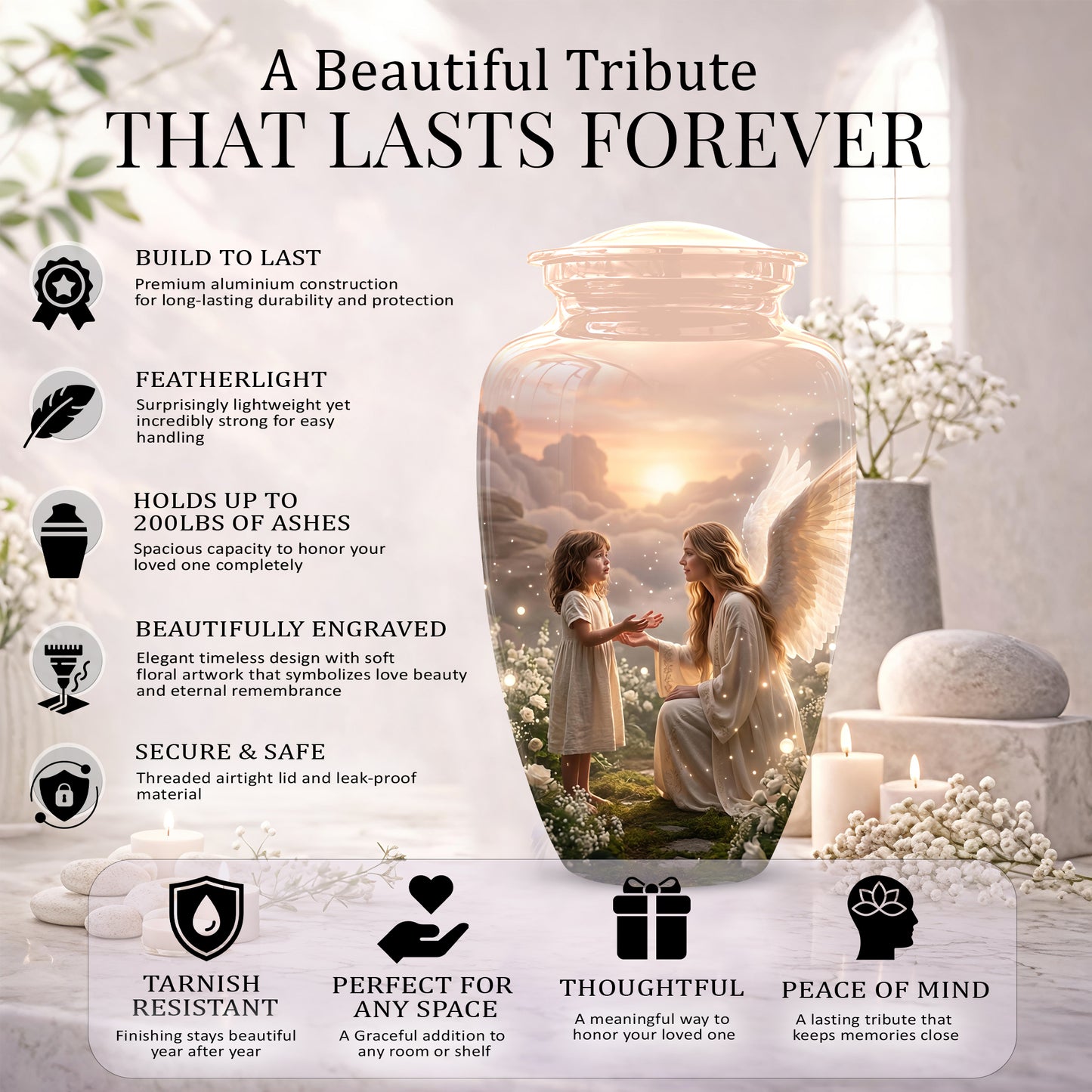 Angel Mom With Girl Child - Beautiful Artistic Custom Urns For Mom Ashes