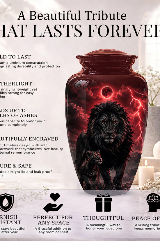 Lion With Cub Urn - Handcrafted Personalized Lion Burial Urn For Ashes