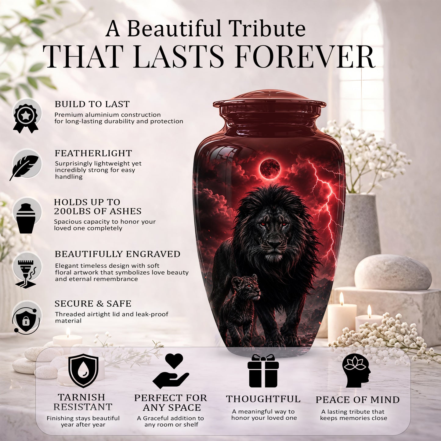 Lion With Cub Urn - Handcrafted Personalized Lion Burial Urn For Ashes