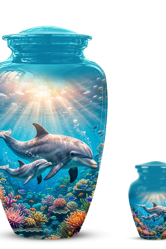 Baby Dolphin With Mother - Beautiful Artistic Urn To Tribute Mom Ashes
