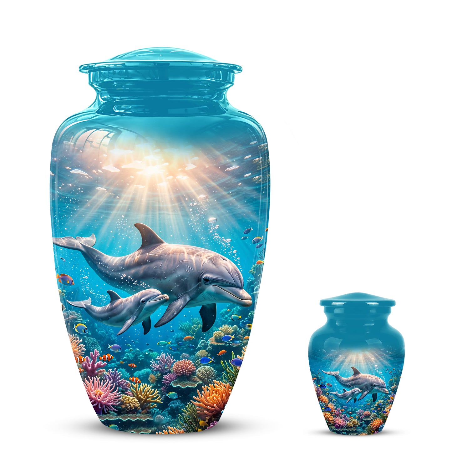 Baby Dolphin With Mother - Beautiful Artistic Urn To Tribute Mom Ashes