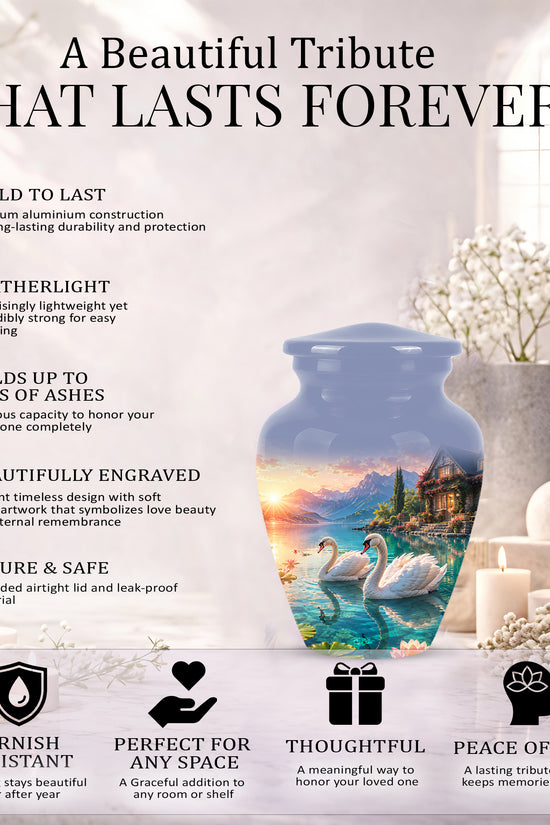 Couple Swan Themed Urn - Artistic Handcrafted Burial Urns For Humans