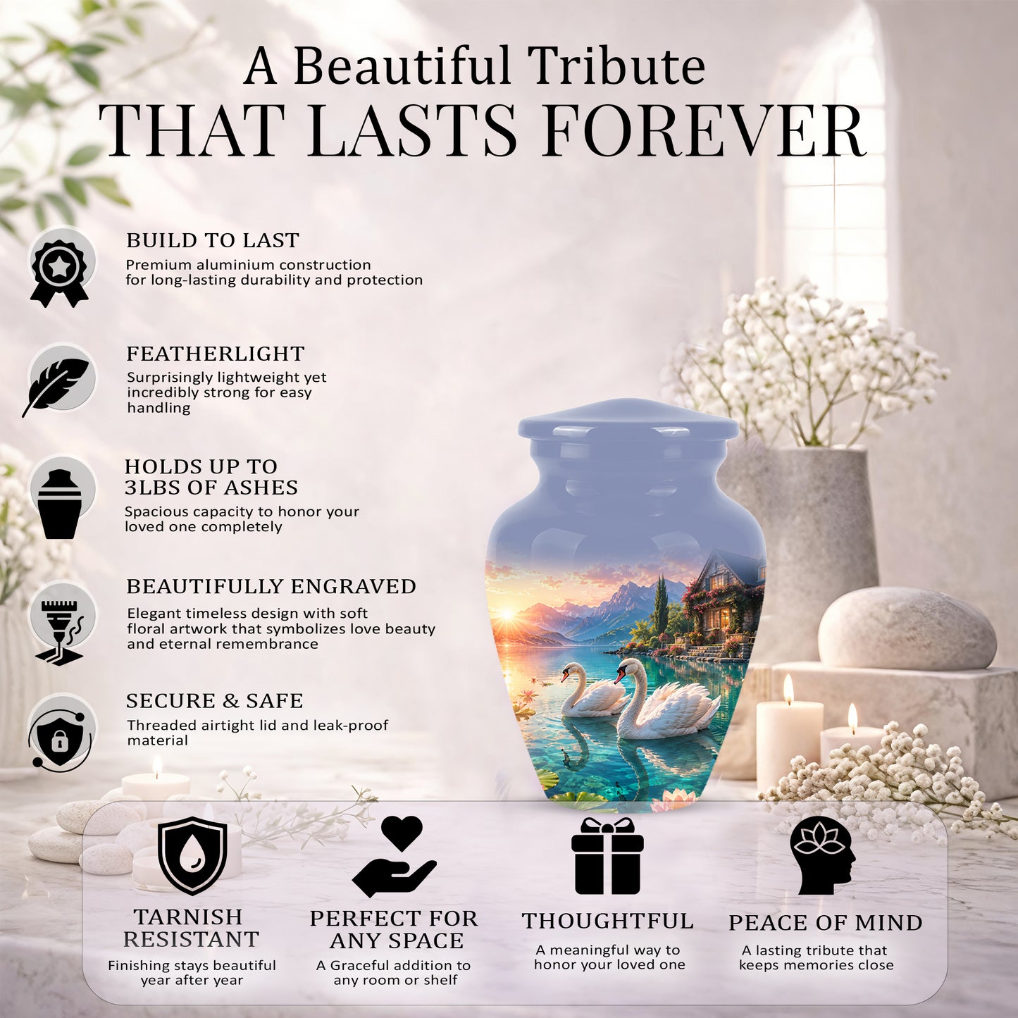 Couple Swan Themed Urn - Artistic Handcrafted Burial Urns For Humans