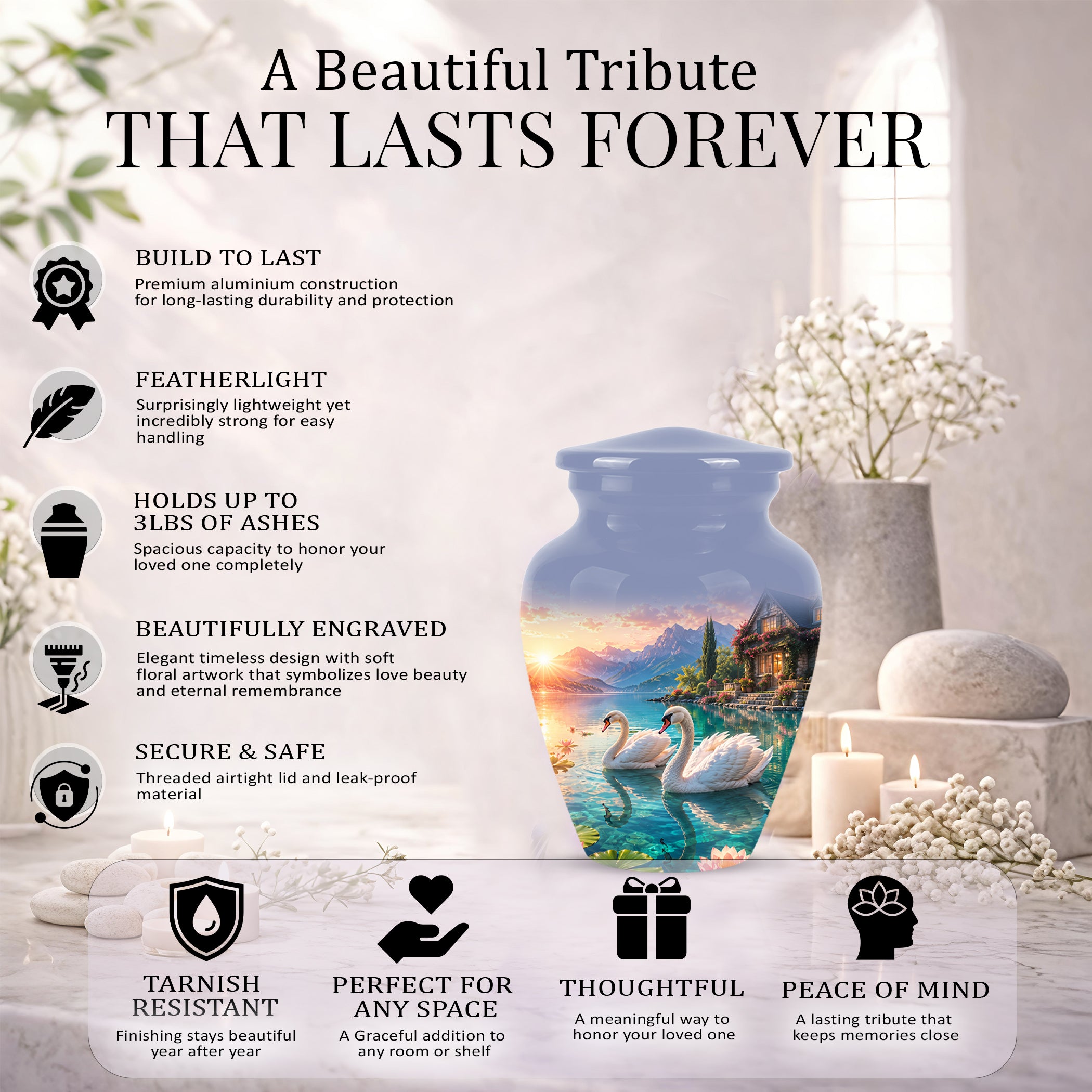 Couple Swan Themed Urn - Artistic Handcrafted Burial Urns For Humans