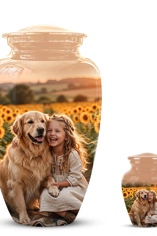 Golden Retriever With Girl - Beautifully Handcrafted Urns For Pet Ashes