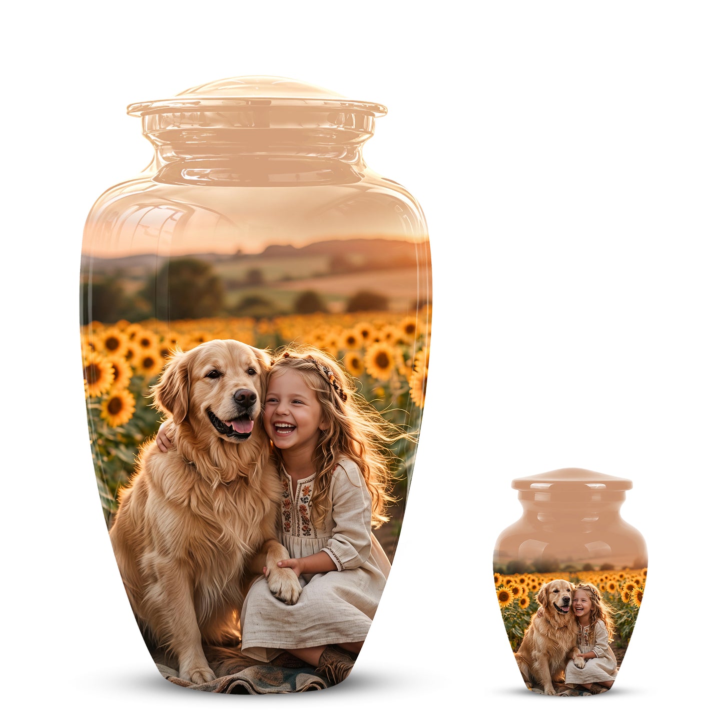 Golden Retriever With Girl - Beautifully Handcrafted Urns For Pet Ashes