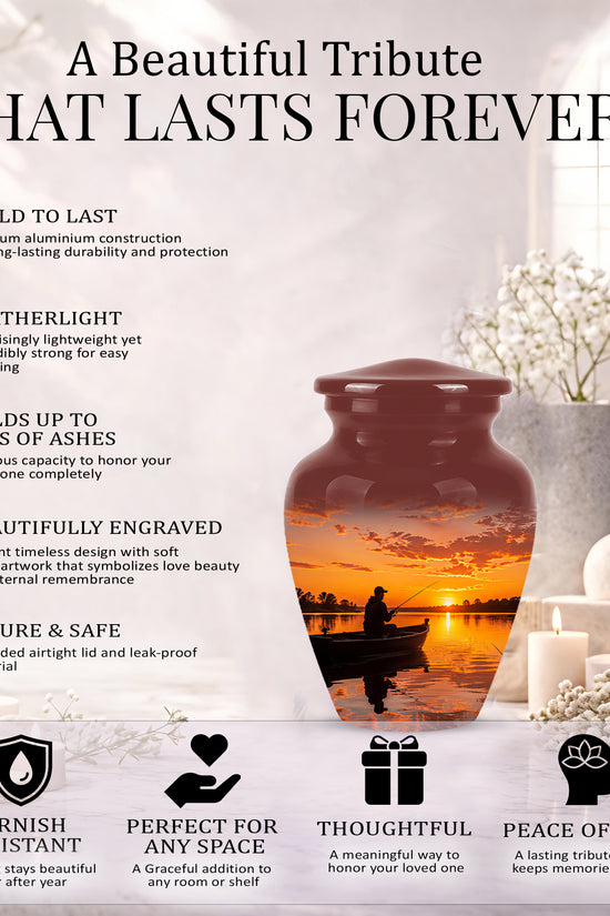 Fishing Sunset Cremation Urn - Beautiful Custom Urns For Dad On Sale