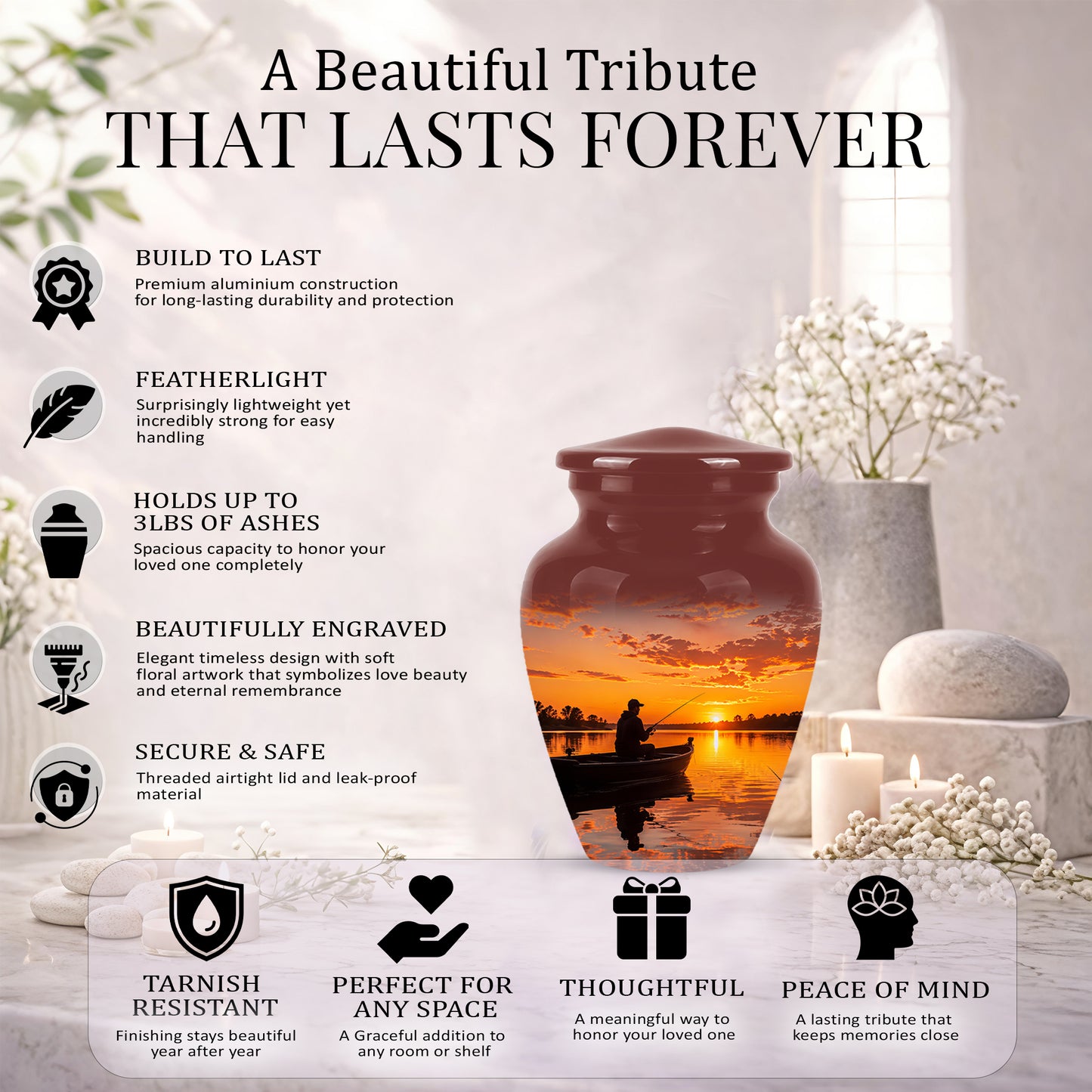 Fishing Sunset Cremation Urn - Beautiful Custom Urns For Dad On Sale
