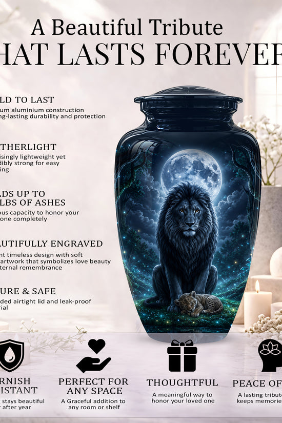 Lion And Moon Memorial Urn - Lion Adult Male Funeral Urns For Ashes