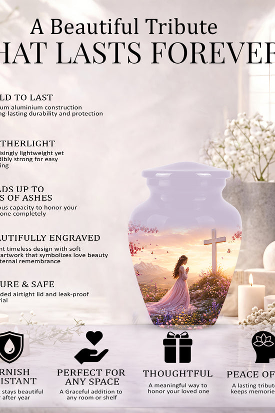 Peaceful Cross Cremation – Personalized Sunset Tribute Urns for Ashes
