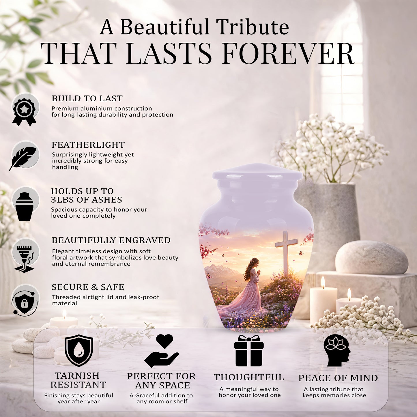 Peaceful Cross Cremation – Personalized Sunset Tribute Urns for Ashes