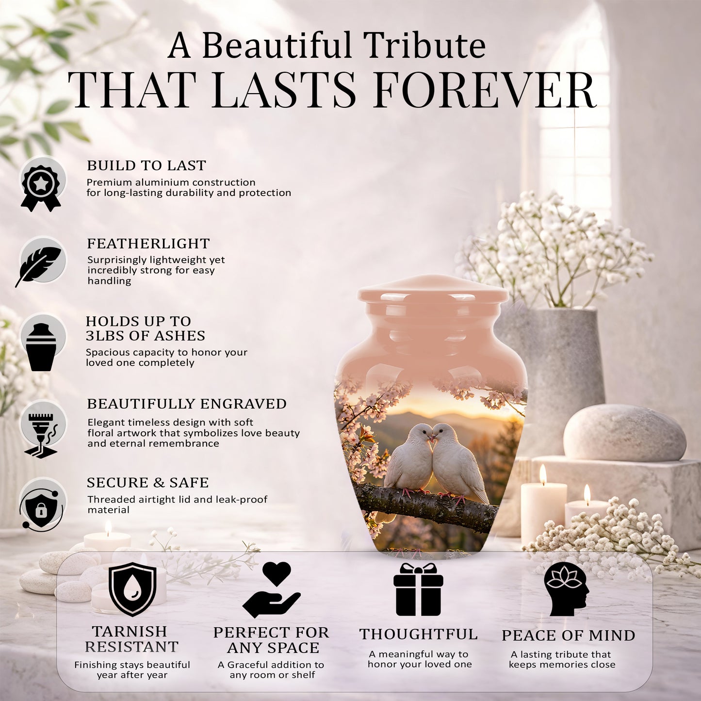 White Couple Dove - Peaceful Memorial Urns To Tribute Lover's Ashes