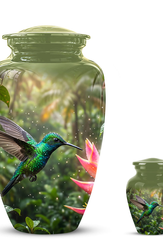 Celestial Flying Green Hummingbird Urn - Majestic Handcrafted Burial Urn