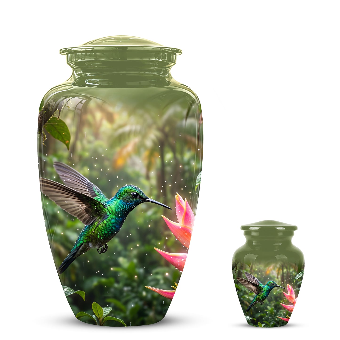 Celestial Flying Green Hummingbird Urn - Majestic Handcrafted Burial Urn