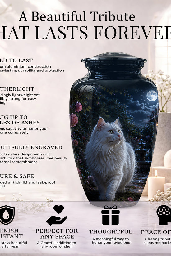 Beautiful White Cat Cremation Urn -  Personalized Handcrafted Pet Urns