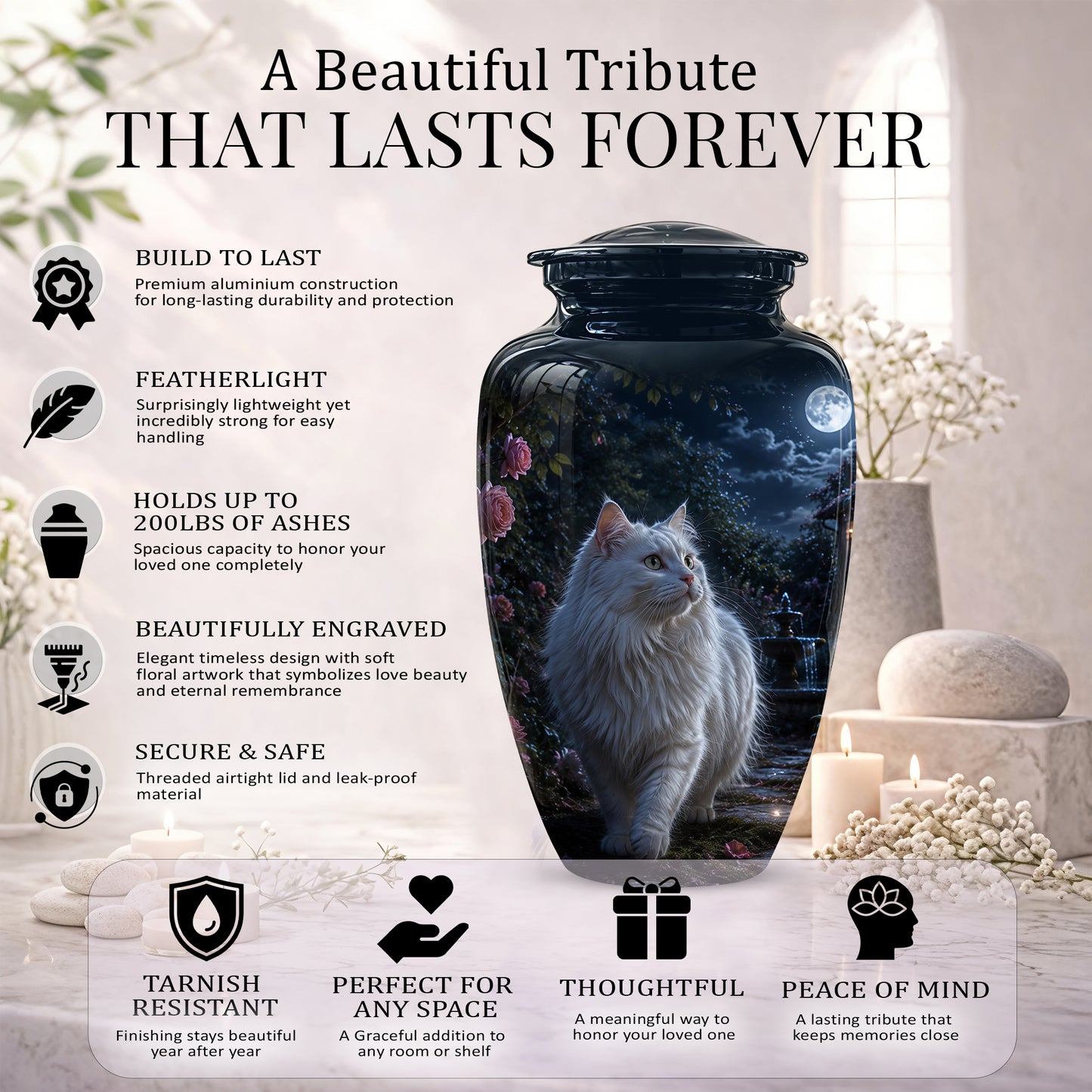 Beautiful White Cat Cremation Urn -  Personalized Handcrafted Pet Urns