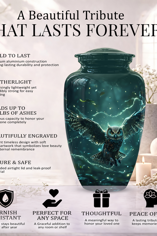 Flying Owl Cremation Urn - Night Owl Burial Urns For Human Ashes