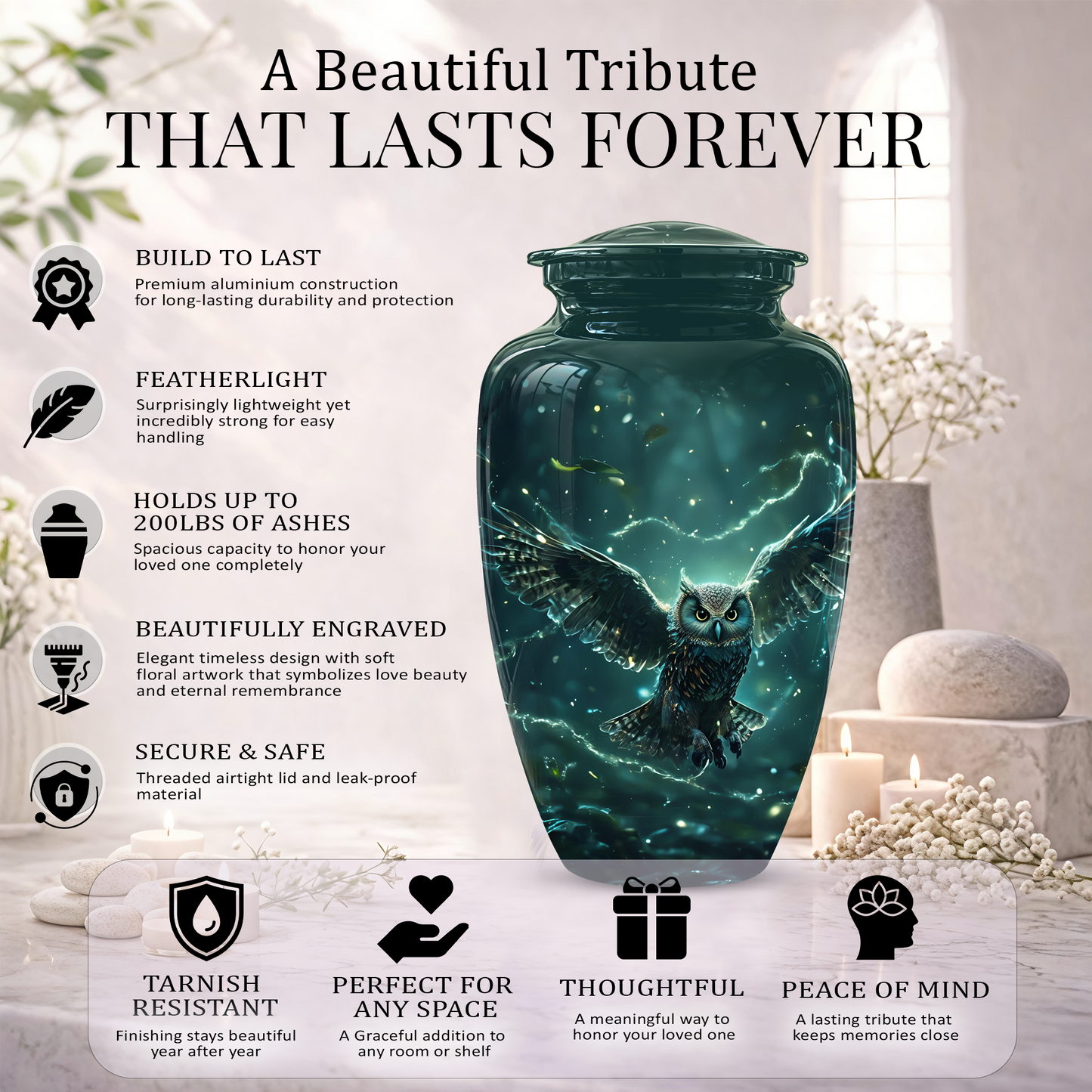 Flying Owl Cremation Urn - Night Owl Burial Urns For Human Ashes