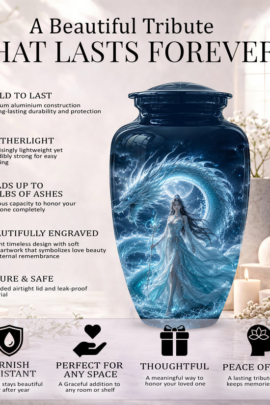 Dragon And Moon Goddess Fantasy Urn - Artistic Memorial Urns For Ashes